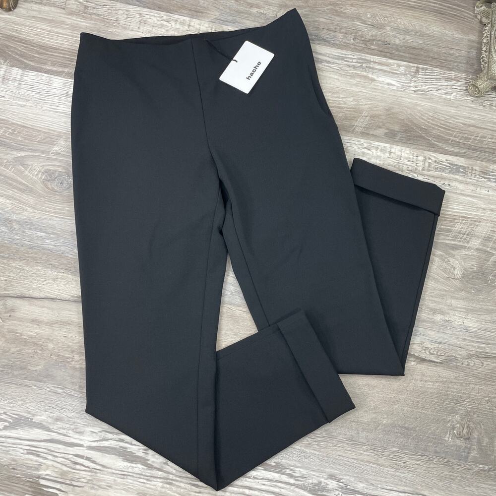 Hache Dress Pants Modello Tessuto Black Ankle Cuff Size 40 S 2 4